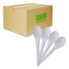 Plantware Compostable Cutlery, Spoon, Plastic, Pearl White, 50/Pack, 20 Pack/Carton