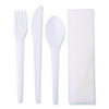Plantware Compostable Cutlery Kit, Fork/Knife/Napkin/Spoon, Pearl White, 250 Kits/Carton