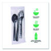 100% Recycled Content Cutlery Kit, Heavyweight Fork/Knife/Soup Spoon/Spoon, Plastic, Black, 250/Carton