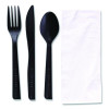 100% Recycled Content Cutlery Kit, Heavyweight Fork/Knife/Soup Spoon/Spoon, Plastic, Black, 250/Carton