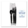 Four-Piece Cutlery Kit, Heavyweight, Fork/Knife/Napkin/Spoon, Plastic, Black, 250/Carton