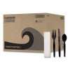 Four-Piece Cutlery Kit, Heavyweight, Fork/Knife/Napkin/Spoon, Plastic, Black, 250/Carton