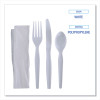 Four-Piece Cutlery Kit, Heavyweight, Fork/Knife/Napkin/Spoon, Plastic, White, 250/Carton