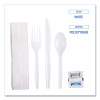 Six-Piece Cutlery Kit, Mediumweight, Fork/Knife/Napkin/Pepper/Salt/Spoon, Plastic, White, 250/Carton