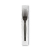 Grab'N Go Wrapped Cutlery, Fork, Plastic, Black, 90/Box