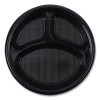 Hi-Impact Plastic Dinnerware, 3-Compartment Plate, 10" Dia, Black, 125/Sleeve, 4 Sleeves/Carton