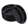Hi-Impact Plastic Dinnerware, 3-Compartment Plate, 10" Dia, Black, 125/Sleeve, 4 Sleeves/Carton