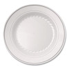 Masterpiece Plastic Plates, 10.25" Dia, White/Silver, 10/Pack, 12 Packs/Carton