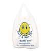 Smiley Face Shopping Bags, Thank You - Have a Nice Day Labeling, Cut-Out Handles, 11.5" x 6.5" x 21", White/Red, 900/Carton