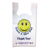 Smiley Face Shopping Bags, Thank You - Have a Nice Day Labeling, Cut-Out Handles, 11.5" x 6.5" x 21", White/Red, 900/Carton