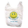 Smiley Face Shopping Bags, Thank You - Have a Nice Day Labeling, Cut-Out Handles, 11.5" x 6.5" x 21", White/Red, 900/Carton