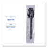Heavyweight Wrapped Polypropylene Cutlery, Spoon, Plastic, Black, 1,000/Carton