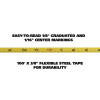 English Rule Measuring Tape, 0.38" x 100 Ft, Steel, Yellow