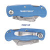 Sheffield Folding Lockback Knife, 1 Utility Blade, 2" Blade, 3.5" Aluminum Handle, Blue