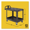 Flat Shelf Utility Cart, Plastic, 2 Shelves, 500 Lb Capacity, 25.25" x 44" x 38.13", Black