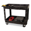Heavy-Duty Flat-Handle Maintenance/Utility Cart, Plastic, 2 Shelves, 500 Lb Capacity, 24" x 40" x 31.25", Black