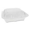 Vented Foam Hinged Lid Container, Dual Tab Lock, 3 Compartments, 8.4 x 8 x 3, White, 150/Carton
