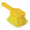 Long Handle Scrub Brush, Yellow Synthetic Bristles, 8" Brush, 8" Gray Plastic Handle