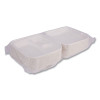Vanguard Renewable And Compostable Sugarcane Clamshells, 3 Compartments, 9 x 9 x 3, White, 200/Carton