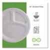 Vanguard Renewable And Compostable Sugarcane Plates, 3-Compartment Plate, 10" Dia, White, 500/Carton