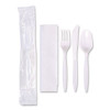 Economy Cutlery Kit, Fork/Knife/Napkin/Spoon, Plastic, White, 250/Carton