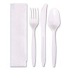 Economy Cutlery Kit, Fork/Knife/Napkin/Spoon, Plastic, White, 250/Carton
