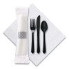 Caterwrap Cater To Go Express Cutlery Kit, Heavyweight, Fork/Knife/Napkin/Spoon, Plastic, Black, 100/Carton