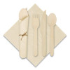 Pre-Rolled Caterwrap Kraft Napkins With Wood Cutlery, Fork/Knife/Napkin/Spoon, Plastic, Brown, 100/Carton