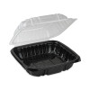 Earthchoice Vented Dual Color Microwavable Hinged Lid Container, 28 Oz, 7.5 x 7.5 x 3.1, Black/Clear, Plastic, 150/Carton
