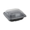 Earthchoice Vented Dual Color Microwavable Hinged Lid Container, 38 Oz, 8.5 x 8.6 x 3.1, Black/Clear, Plastic, 150/Carton