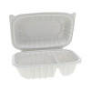 Earthchoice Vented Microwavable Mfpp Hinged Lid Container, 2 Compartments, 9 x 6 x 3.1, White, Plastic, 170/Carton