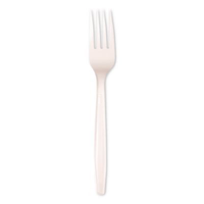 Mediumweight Polystyrene Cutlery, Fork, Plastic, White, 100/Box