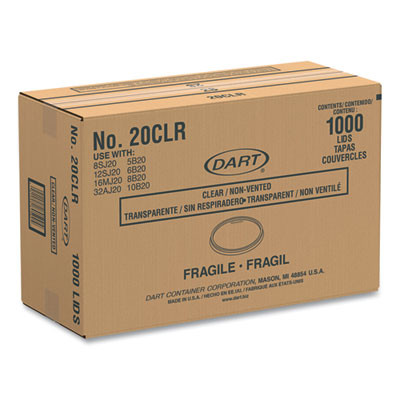 Plastic Lids For Foam Cups, Bowls And Containers, Flat, Not Vented, Fits 6 Oz To 32 Oz, Clear, 100/Sleeve, 10 Sleeves/Carton