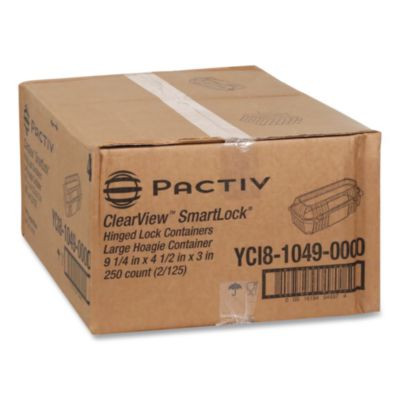Clearview Smartlock Hinged Lid Container, Hoagie Container, 27 Oz, 9.3 x 4.5 x 3, Clear, Plastic, 250/Carton