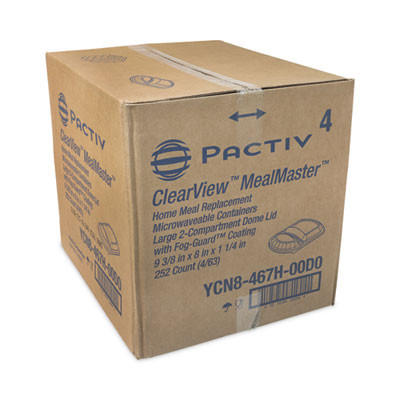 Clearview Mealmaster Lid With Fog Gard Coating, Large 2-Compartment Dome Lid, 9.37 x 8 x 1.25, Clear, Plastic, 252/Carton