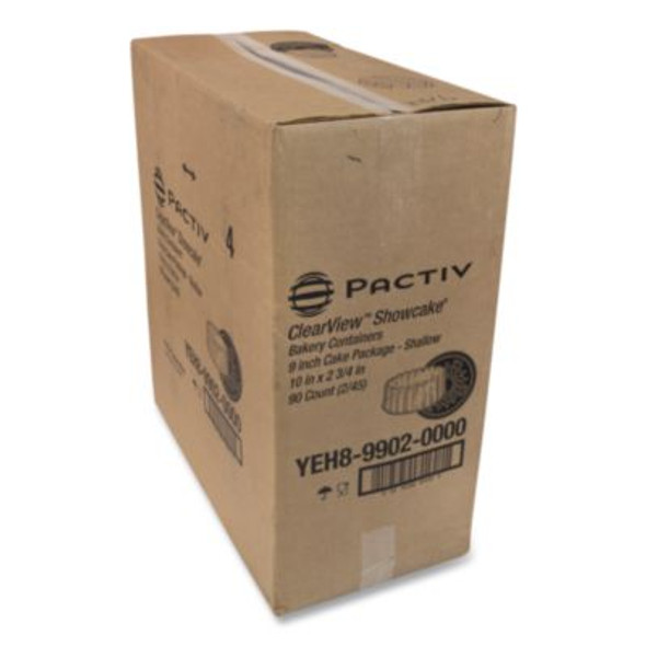 Plastic Cake Container, Shallow 9" Cake Container, 9" Diameter x 3.38" h, Clear/Black, 90/Carton