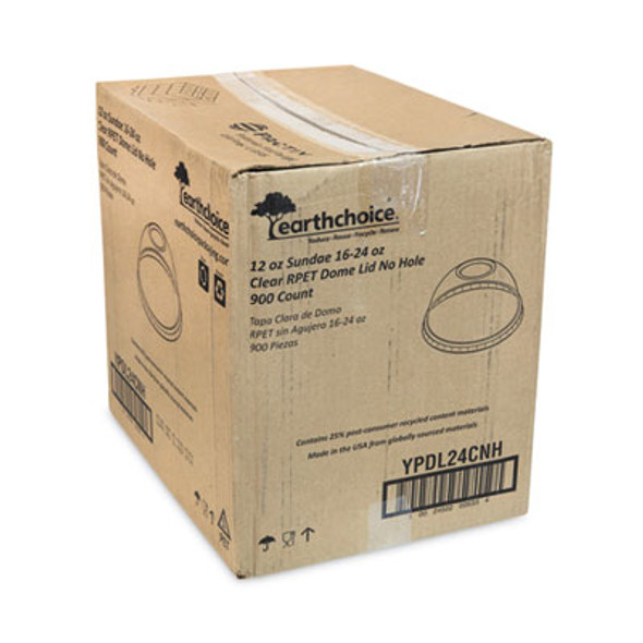 Earthchoice Strawless Rpet Lid, Dome Lid, Fits 12 Oz To 24 Oz "B" Cups, Plastic, Clear, 1,020/Carton