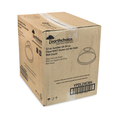 Earthchoice Strawless Rpet Lid, Dome Lid, Fits 12 Oz To 24 Oz "B" Cups, Plastic, Clear, 1,020/Carton