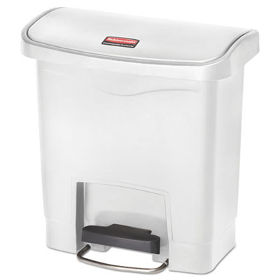 Slim Jim Streamline Resin Step-On Container, Front Step Style, 4 Gal, Polyethylene, White