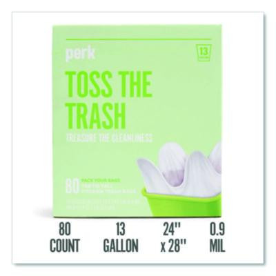 Tab-Tie Tall Kitchen Trash Bags, Tie-Flap, 13 Gal, 28" x 24", White, 80/Box