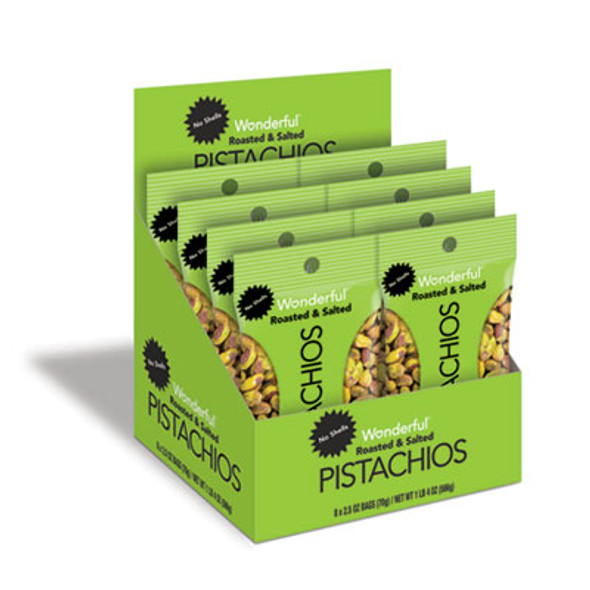 Wonderful Pistachios, Dry Roasted And Salted, 2.5 Oz, 8/Box