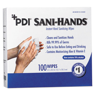 Pdi Sani-Hands Instant Hand Sanitizing Wipes, 1-Ply, 8 x 5, White, 1,000/Carton