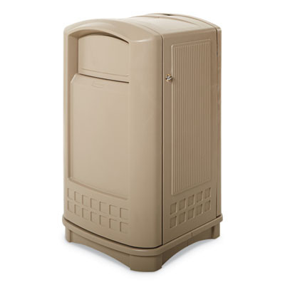 Plaza Indoor/Outdoor Waste Container, 50 Gal, Plastic, Beige