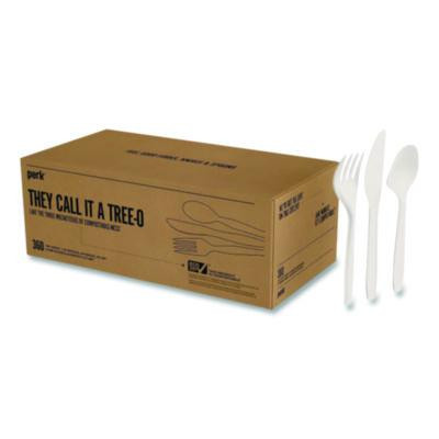 Eco-Id Mediumweight Compostable Cutlery, Fork/Knife/Spoon, Plastic, White, 120/Pack