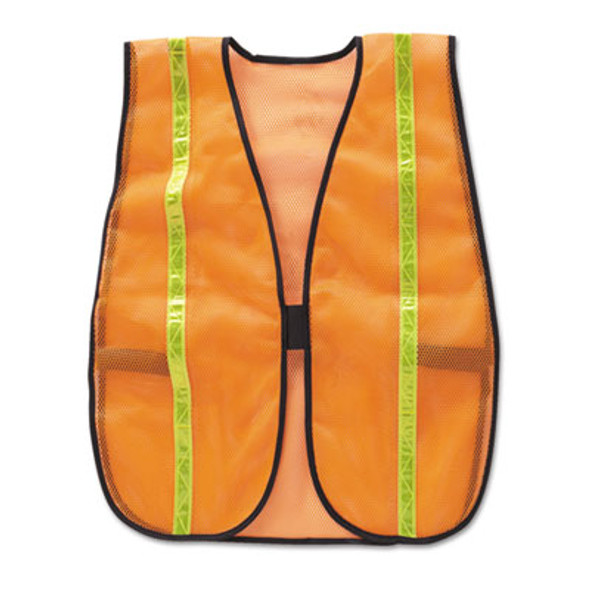 Polyester Mesh Safety Vest, One Size Fits All, Orange With 0.75" Lime Green Stripe