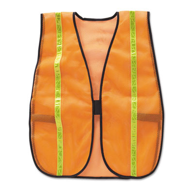 Polyester Mesh Safety Vest, One Size Fits Most, Orange With 0.75" Lime Green Stripe