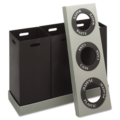 At-Your-Disposal Recycling Center, Three 84 Gal Bins, Polyethylene, Black