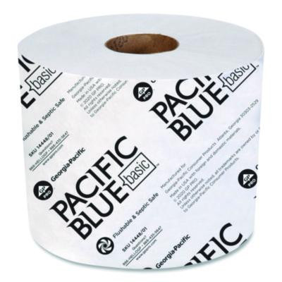 Pacific Blue Basic High-Capacity Bathroom Tissue, Septic Safe, 1-Ply, White, 1,500 Sheets/Roll, 48 Rolls/Carton
