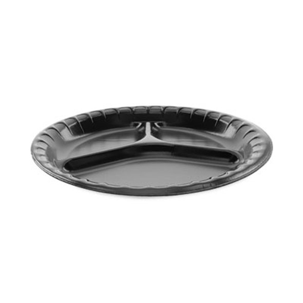 Placesetter Deluxe Laminated Foam Dinnerware, 3-Compartment Plate, 10.25" Dia, Black, 540/Carton