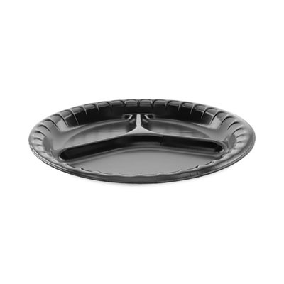 Placesetter Deluxe Laminated Foam Dinnerware, 3-Compartment Plate, 10.25" Dia, Black, 540/Carton
